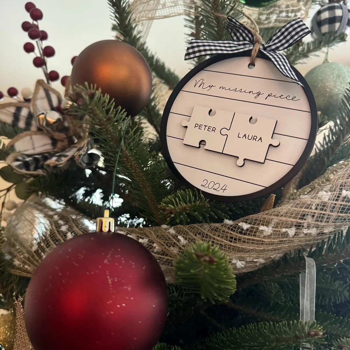 My Missing Piece Custom Engraved Couples Christmas Ornament Gift