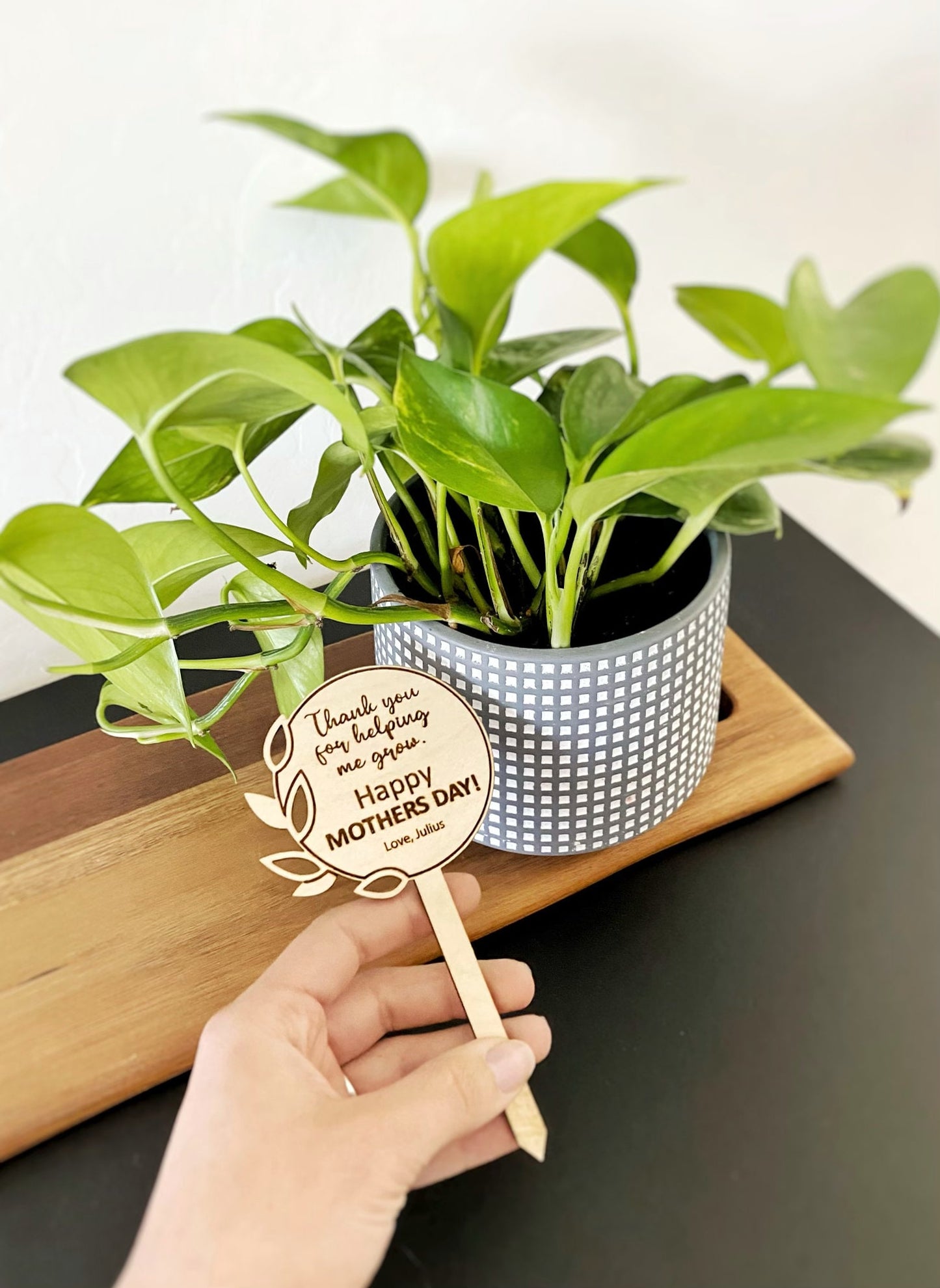 Mothers Day Plant Stake with Message | Thank You For Helping Me Grow | Personalized Mother's Day Plant Gift | Custom Wooden Mothers Day Gift