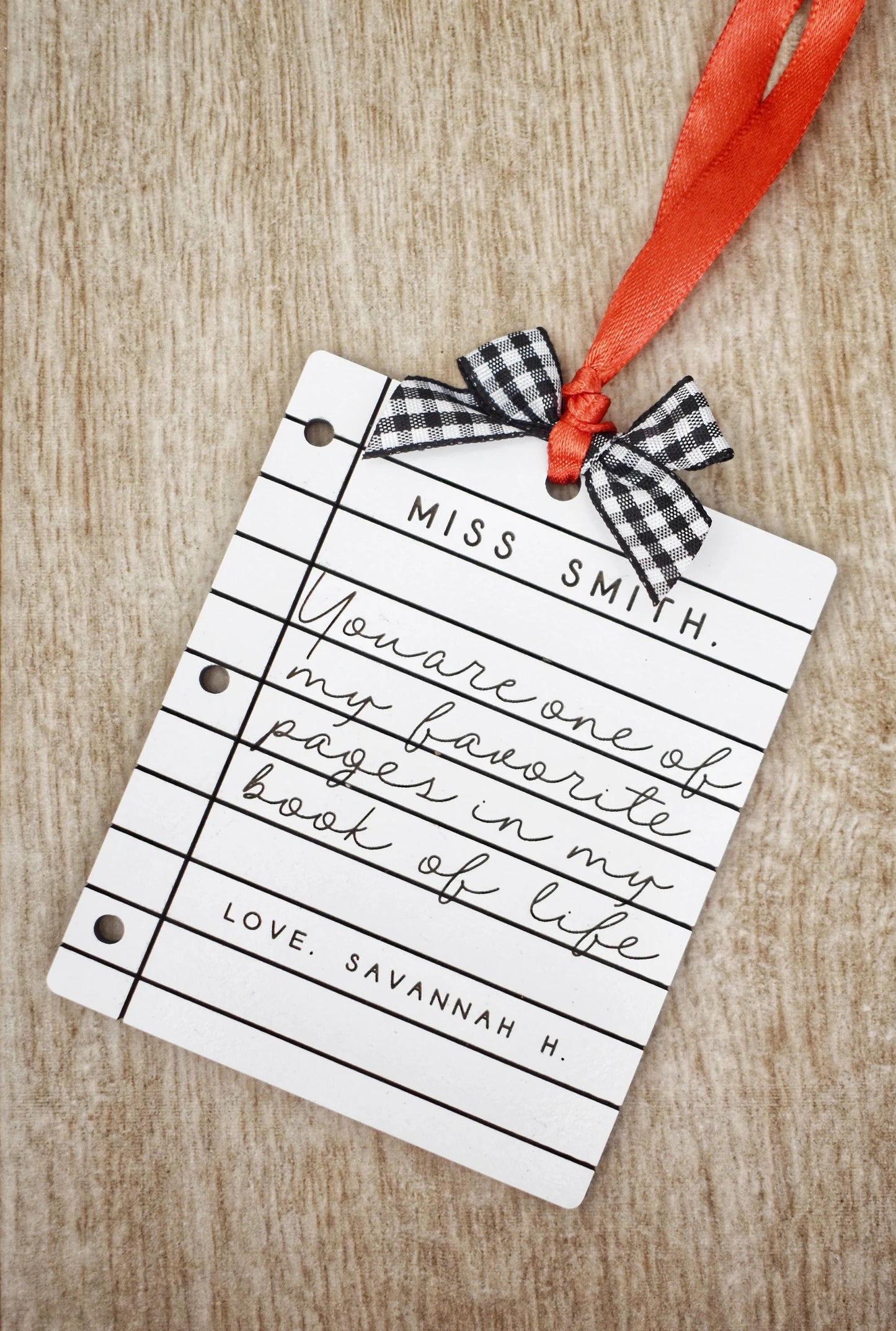 Custom Teacher Christmas Ornament - Engraved Paper