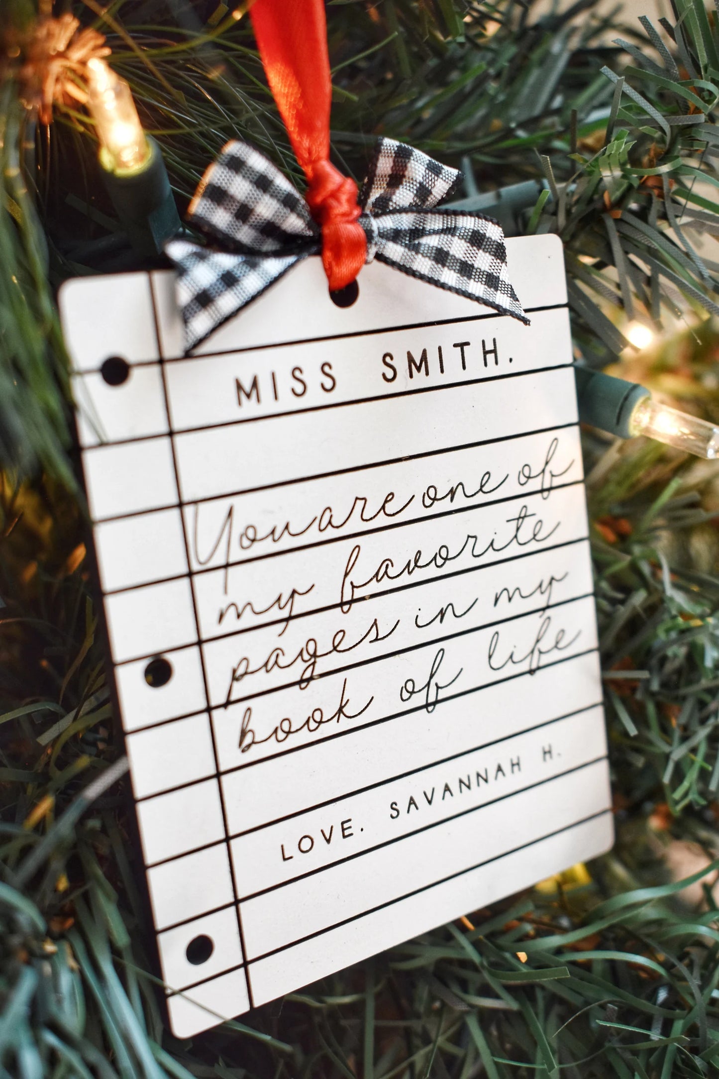 Custom Teacher Christmas Ornament - Engraved Paper