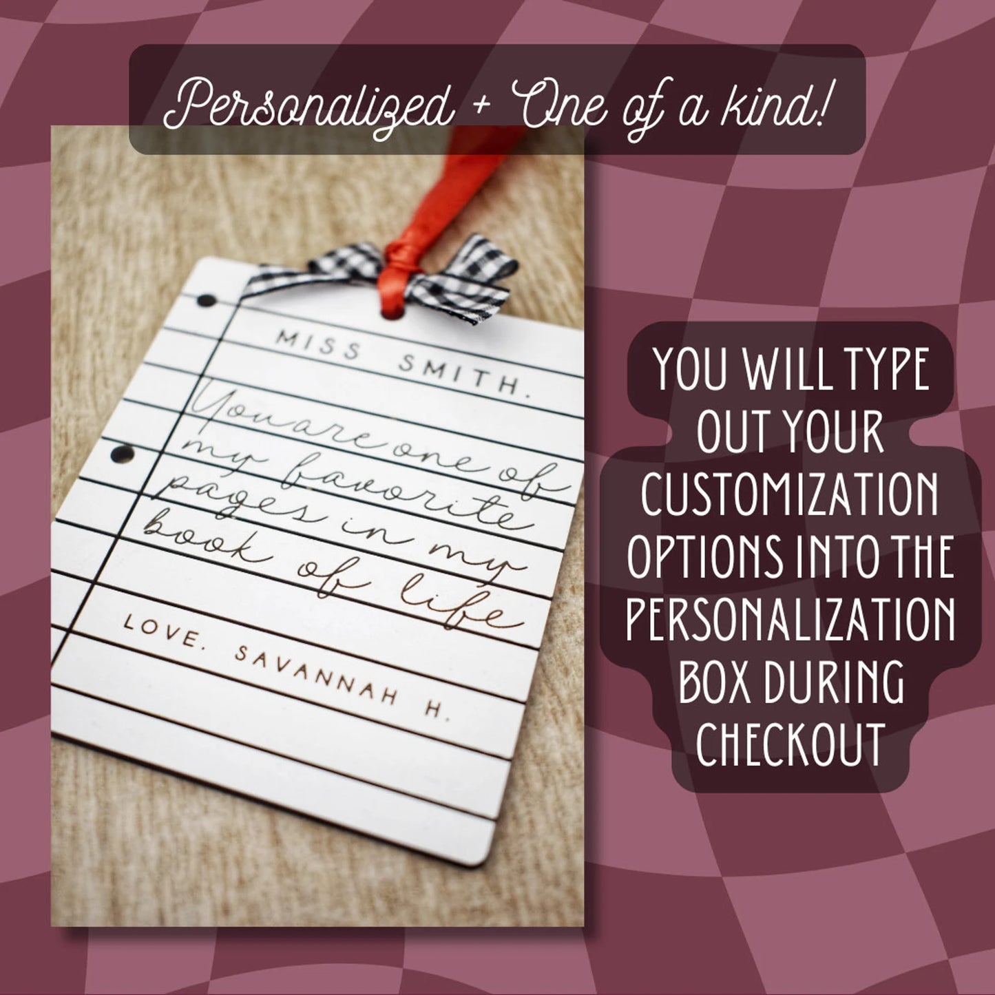 Custom Teacher Christmas Ornament - Engraved Paper