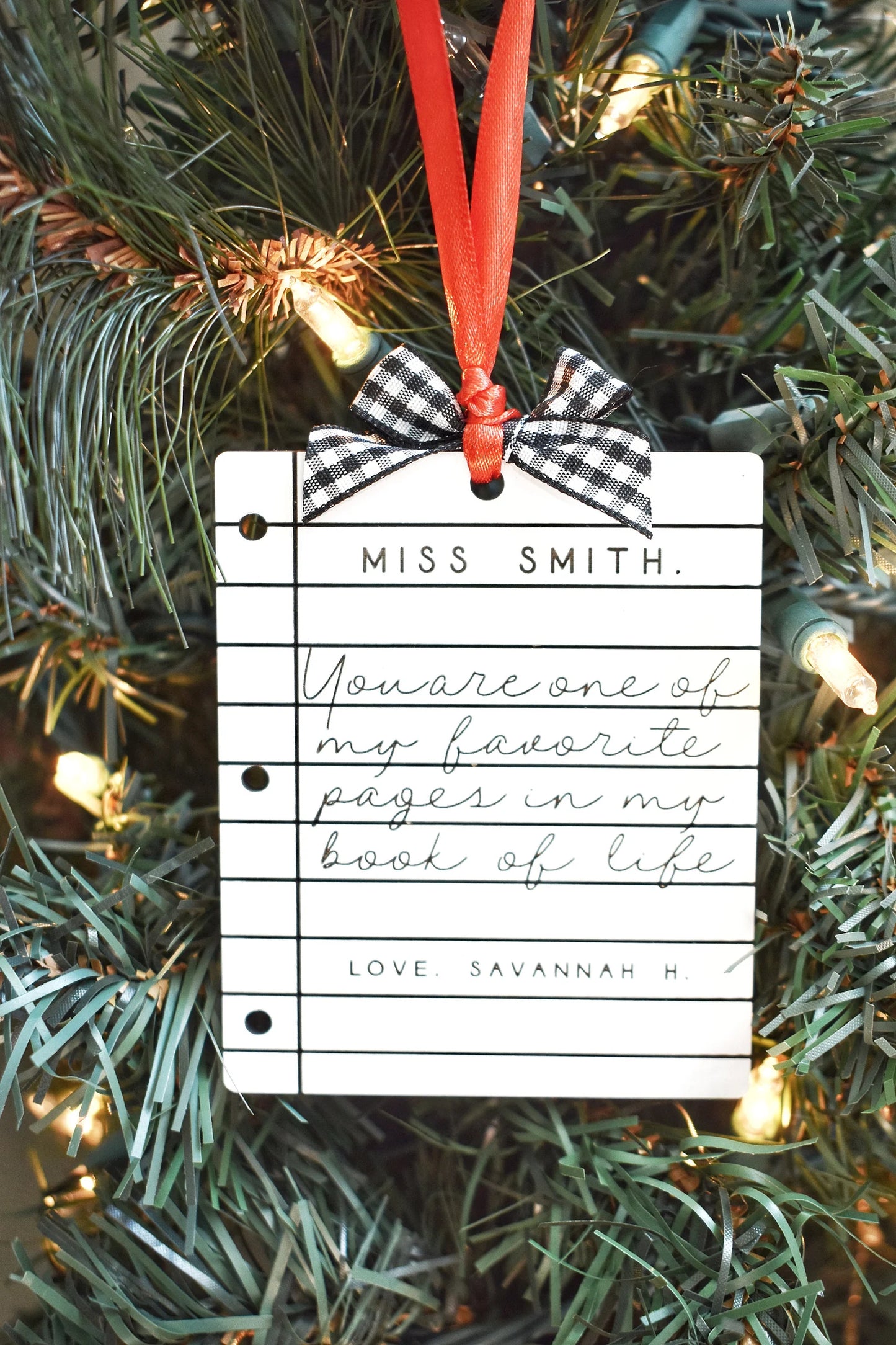 Custom Teacher Christmas Ornament - Engraved Paper