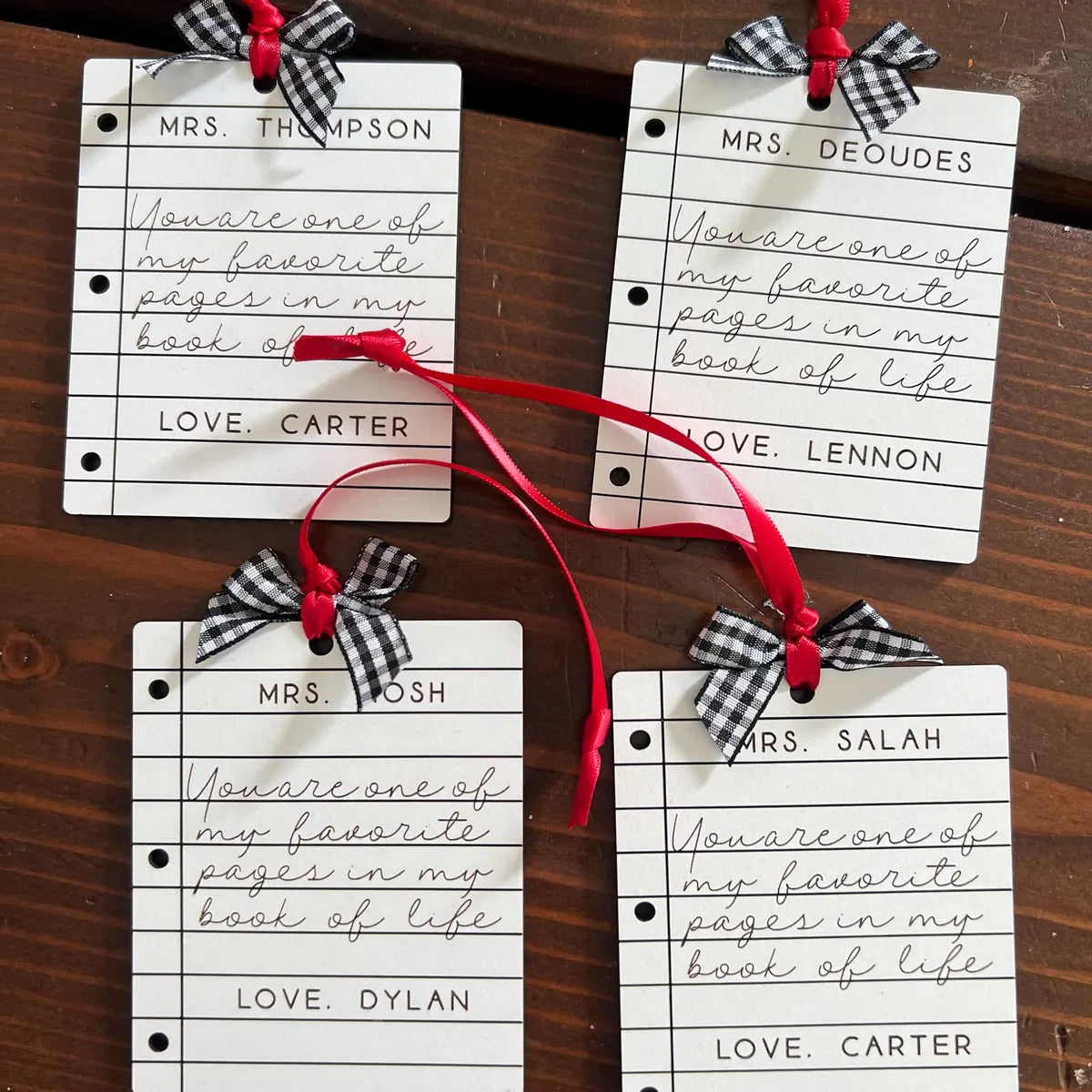 Custom Teacher Christmas Ornament - Engraved Paper