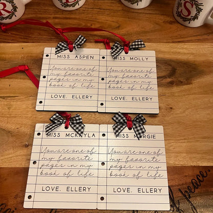 Custom Teacher Christmas Ornament - Engraved Paper