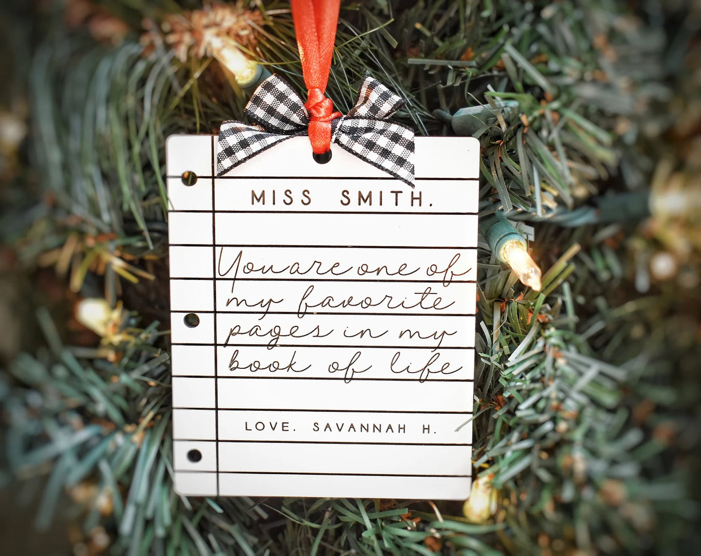 Custom Teacher Christmas Ornament - Engraved Paper