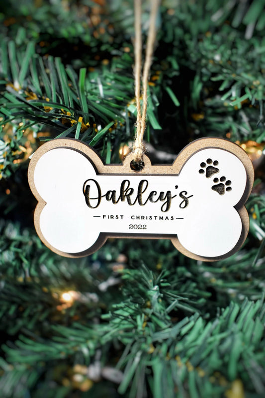 Engraved "First Christmas" Dog Bone Ornament