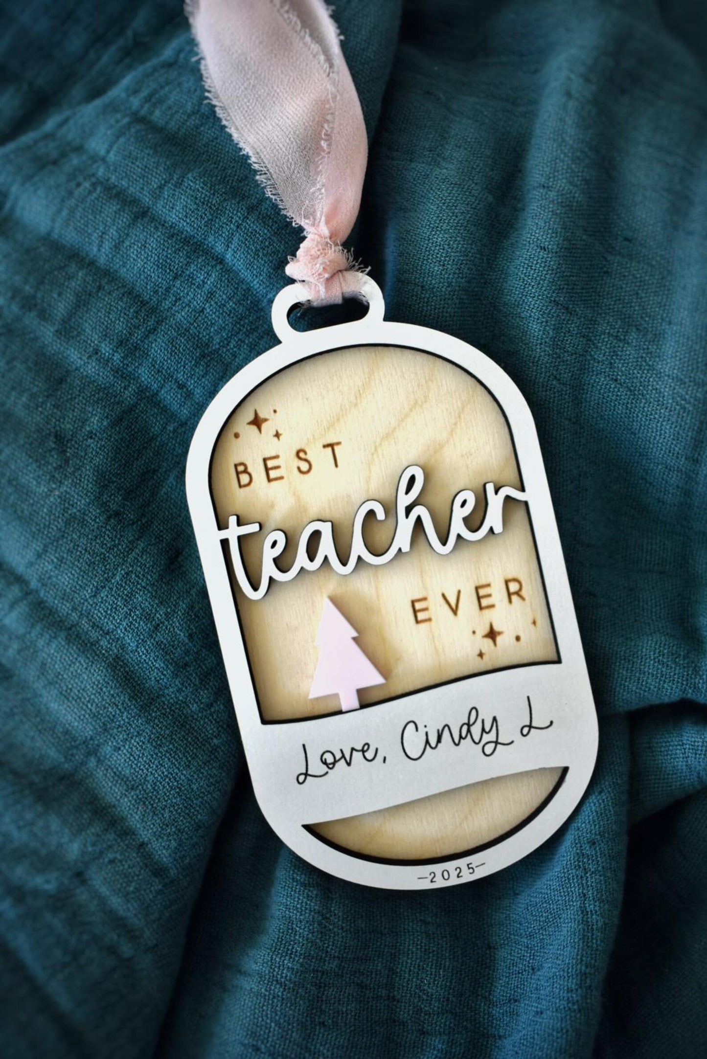 Personalized Teacher Christmas Ornament — “Best Teacher Ever"