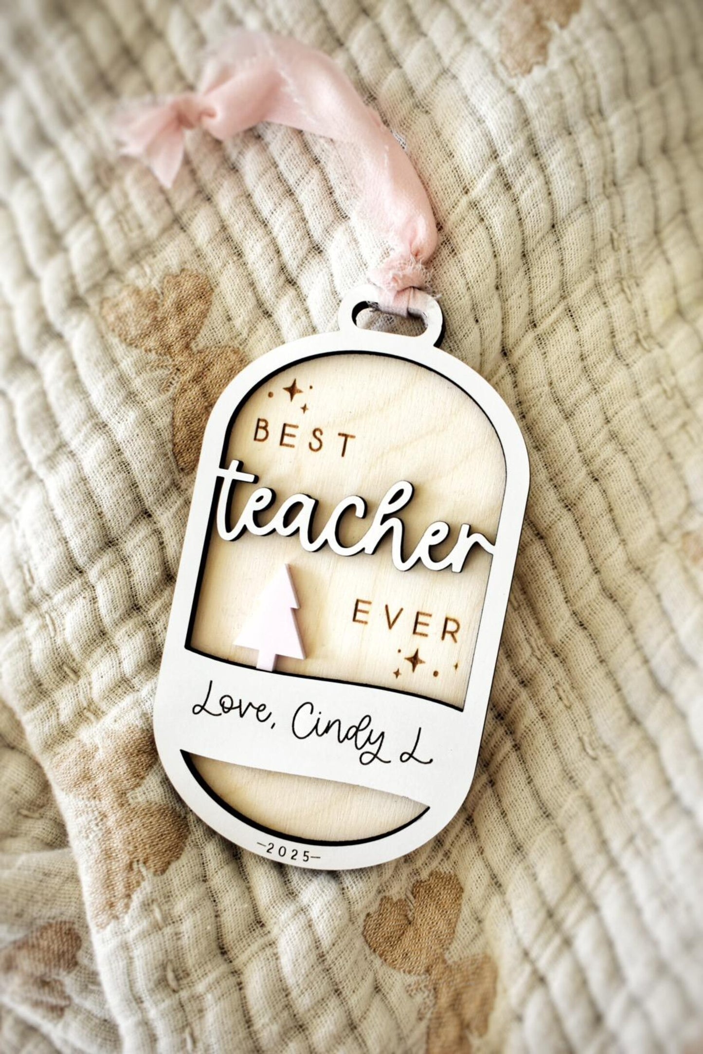 Personalized Teacher Christmas Ornament — “Best Teacher Ever"