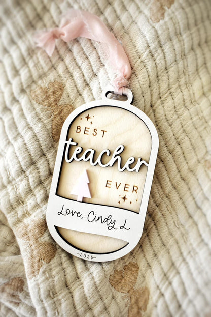 Personalized Teacher Christmas Ornament — “Best Teacher Ever"