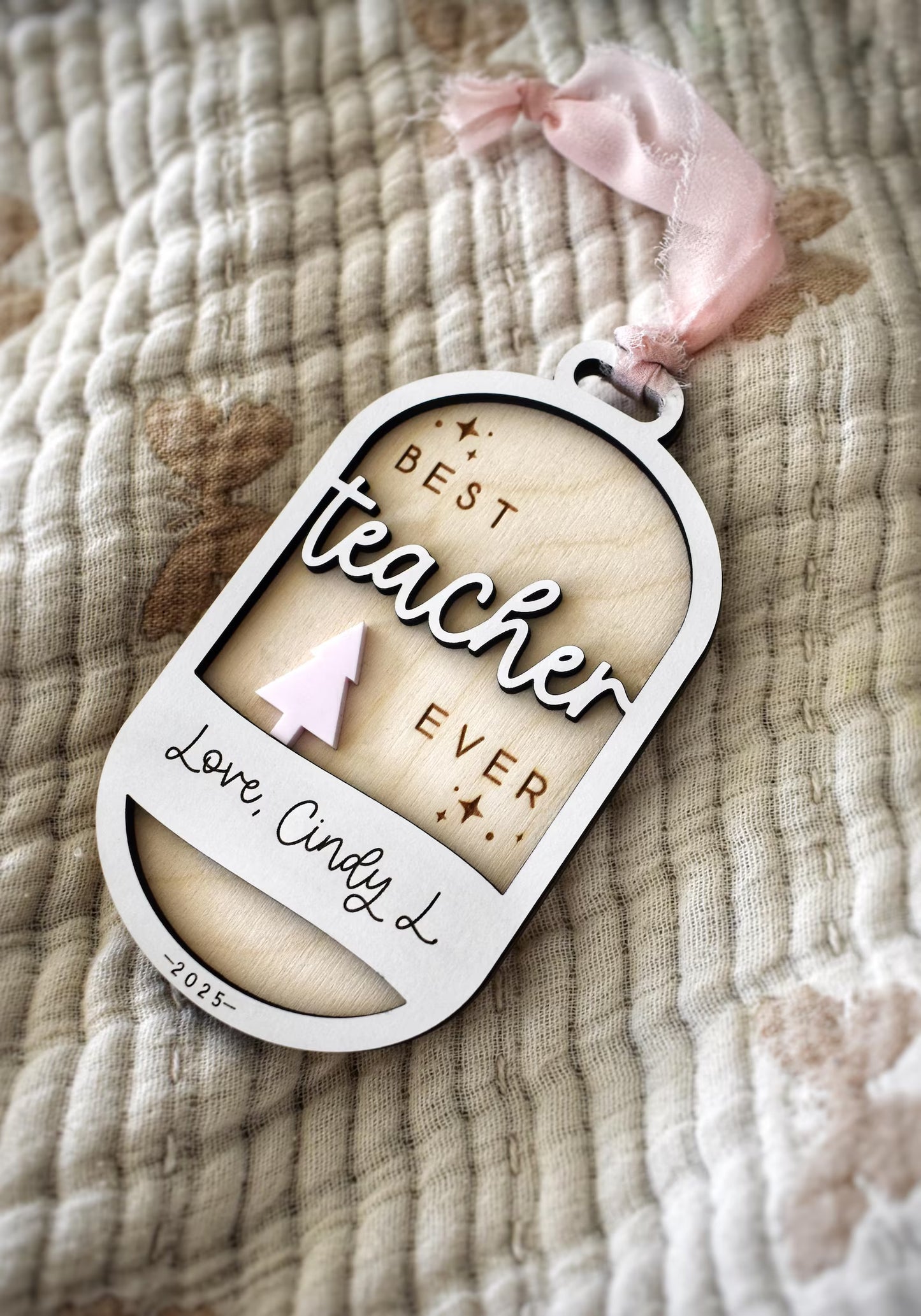 Personalized Teacher Christmas Ornament — “Best Teacher Ever"