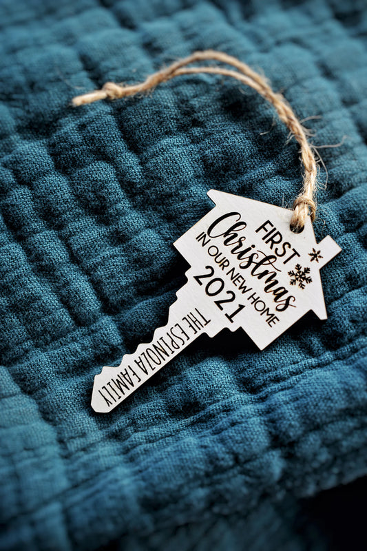 First Christmas in Our New Home Custom Last Name Key Ornament
