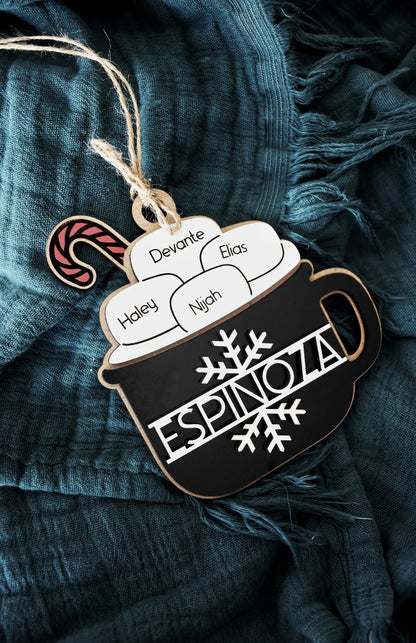 Personalized Last Name Hot Cocoa Family Christmas Ornament