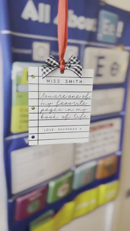 Custom Teacher Christmas Ornament - Engraved Paper