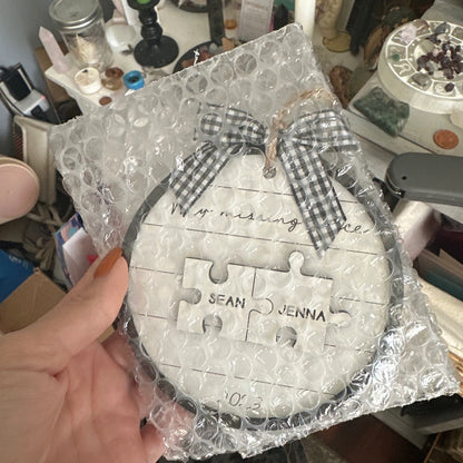 My Missing Piece Custom Engraved Couples Christmas Ornament Gift
