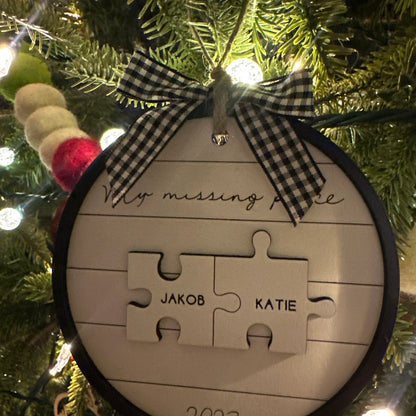 My Missing Piece Custom Engraved Couples Christmas Ornament Gift
