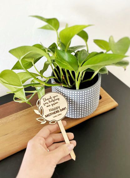 Mothers Day Plant Stake with Message | Thank You For Helping Me Grow | Personalized Mother's Day Plant Gift | Custom Wooden Mothers Day Gift