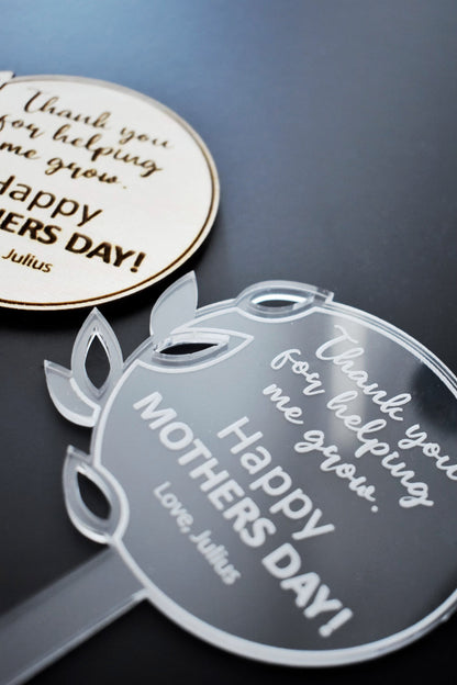 Mothers Day Plant Stake with Message | Thank You For Helping Me Grow | Personalized Mother's Day Plant Gift | Custom Wooden Mothers Day Gift