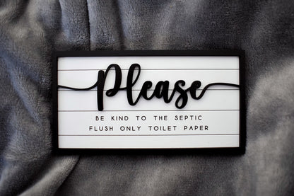 Only flush toilet paper sign | be kind to the septic sign | bathroom sign | do not flush sign | bathroom only flush toilet paper | wood sign