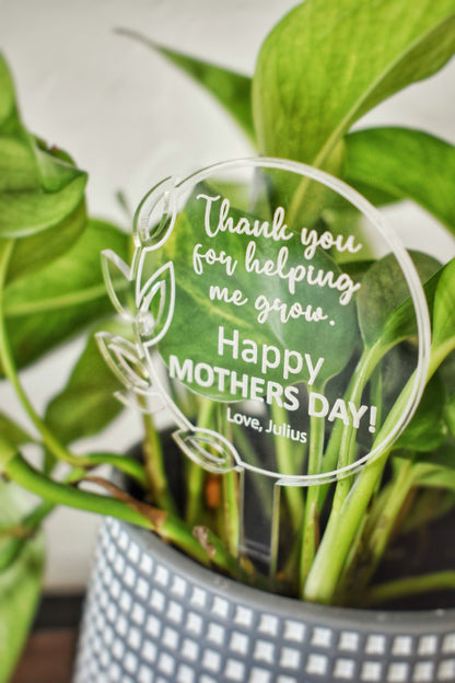 Mothers Day Plant Stake with Message | Thank You For Helping Me Grow | Personalized Mother's Day Plant Gift | Custom Wooden Mothers Day Gift