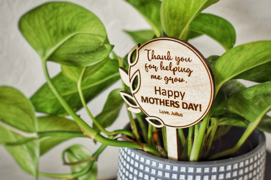 Mothers Day Plant Stake with Message | Thank You For Helping Me Grow | Personalized Mother's Day Plant Gift | Custom Wooden Mothers Day Gift